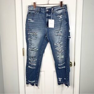 KanCan Distressed Skinny Jeans Size 11/29 High Rise Frayed Hem NWT